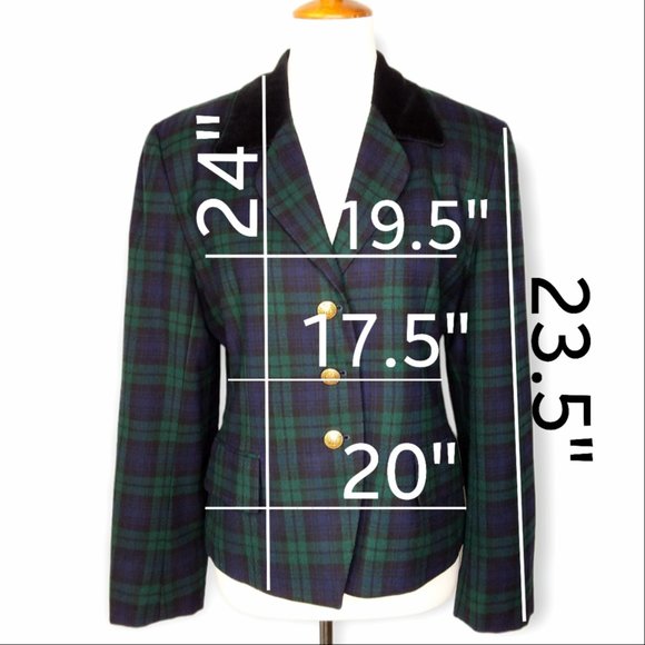 Vtg JH Collectibles 100% Wool Blazer Size 10 Tartan Plaid Velvet Collar USA - Picture 10 of 12
